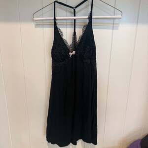 Victoria's Secret Black Lace Trim Chemise Nightie Slip Dress XS
